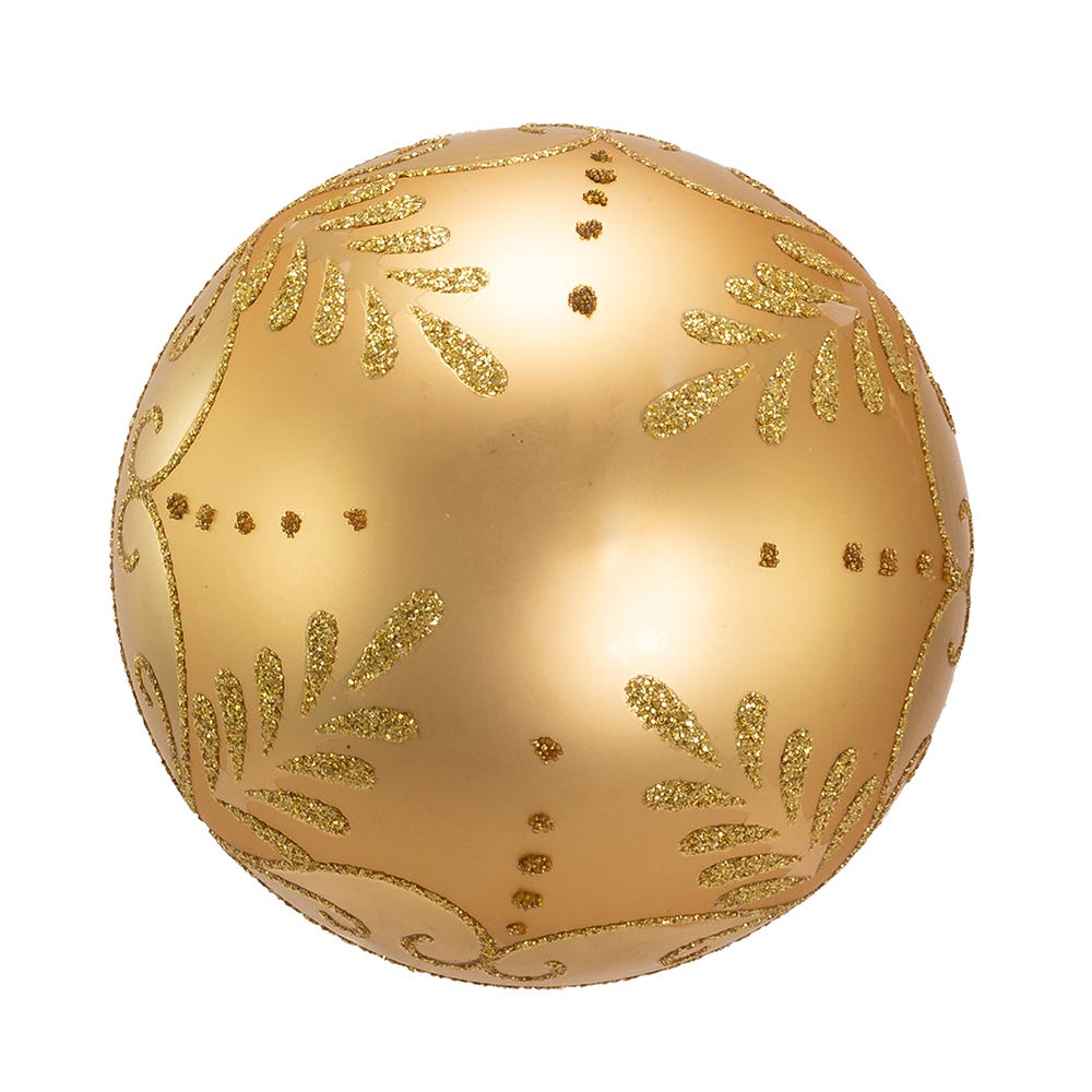 Kurt Adler 80MM Gold With Gold Pattern Glass Ball Ornaments, 6-Piece Box
